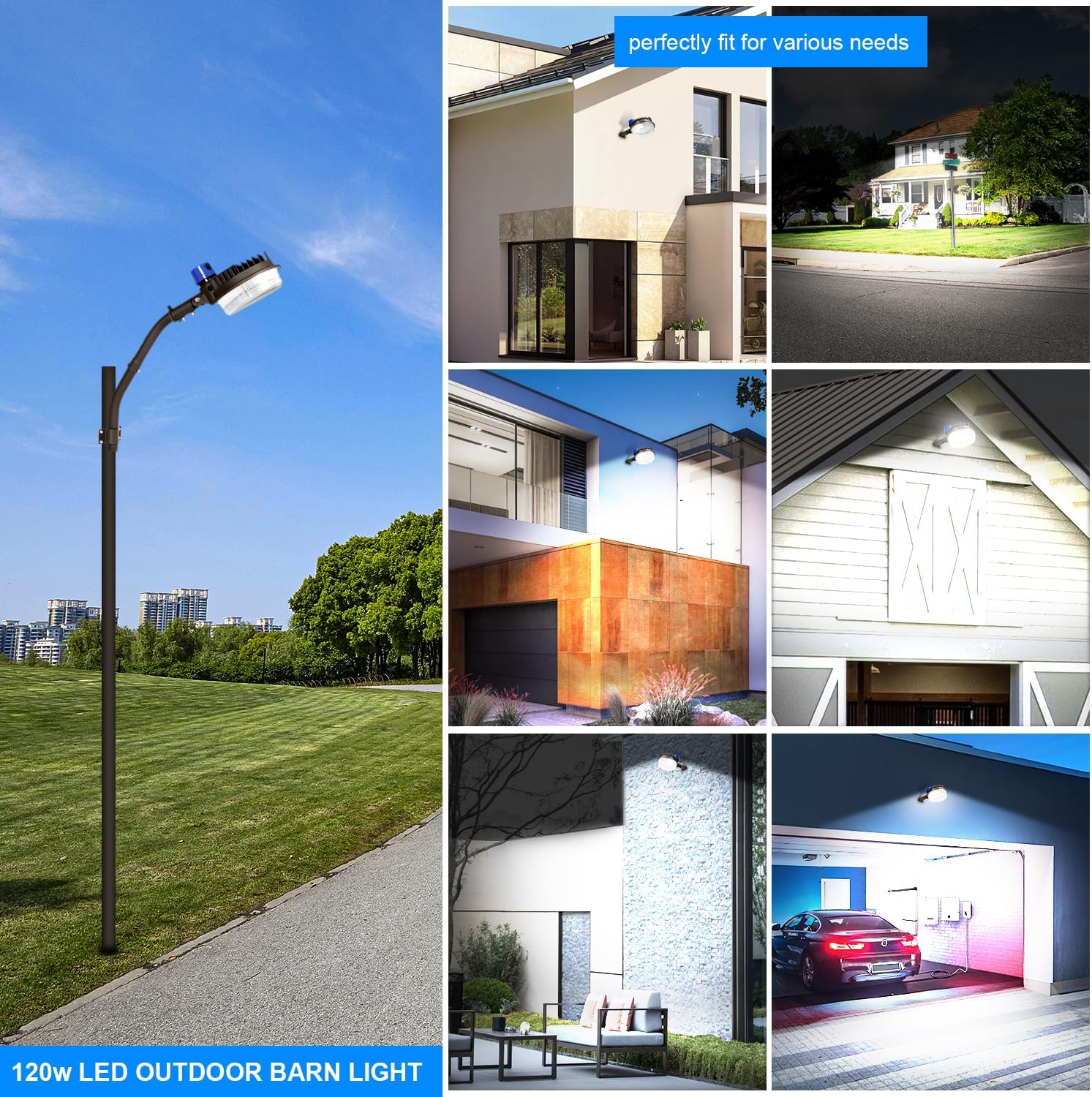 ledmo 120W LED Barn Light Dusk to Dawn Outdoor Lighting 18000lm 5000K LED Security Lights Adjustable Angle IP65 Waterproof Flood Lights Outdoor for Yard Warehouse（3 Pack
