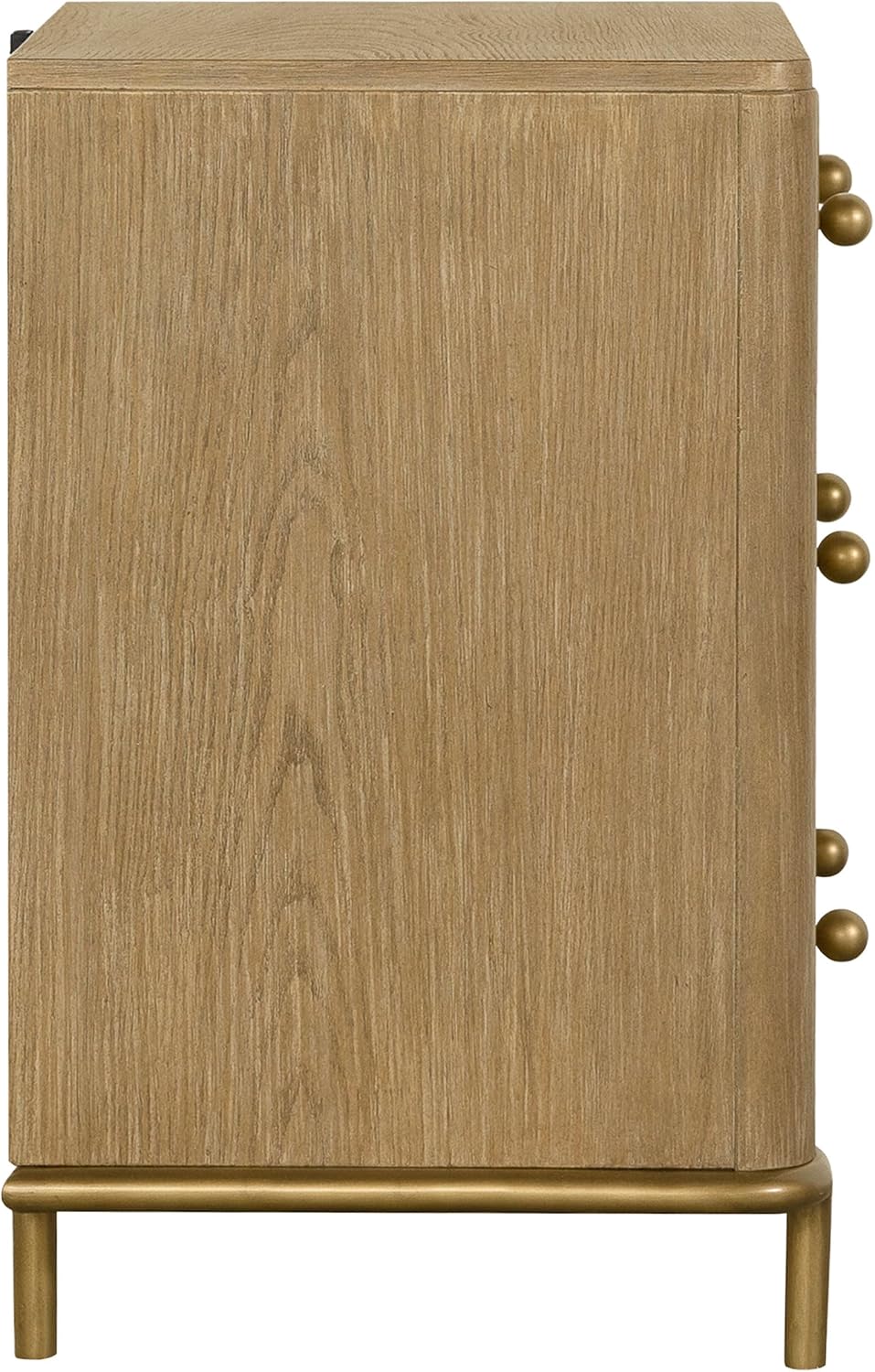 Coaster Home Furnishings - Arini - Wood - 3-Drawer Nightstand with Dual USB Ports, Felt-Lined Top Drawer, Aged Brass Round Knobs and Metal Base - Bedroom - Sand Wash - 224302