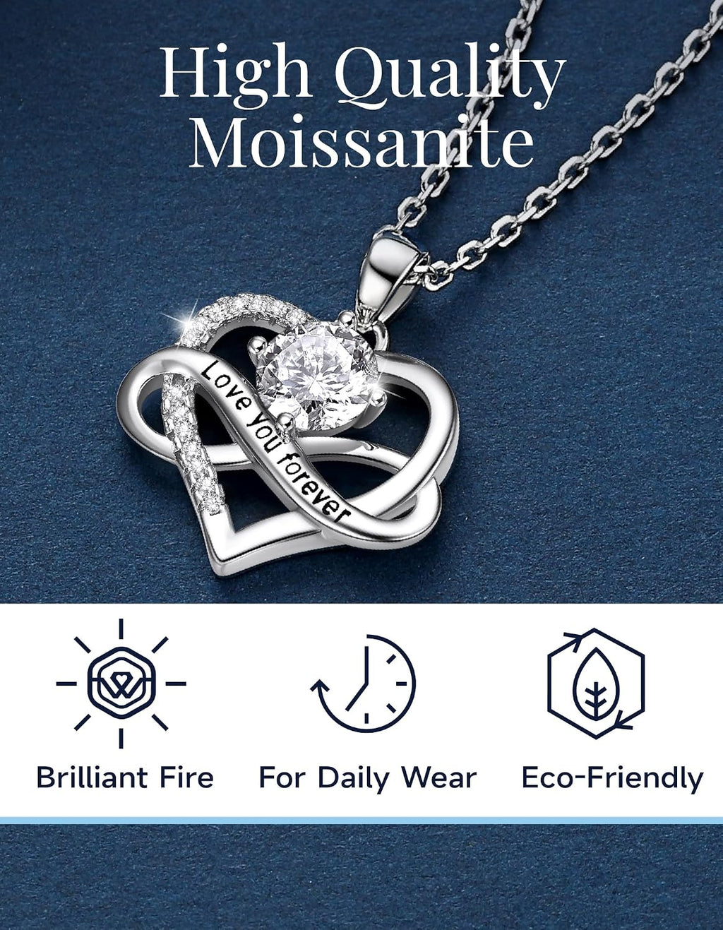 MomentWish Heart Necklace for Women, Jewelry Gifts for Her, D Color VVS1 Moissanite Necklace in 925 Sterling Silver, Infinity Pendent for Birthday Anniversary Mother's Day