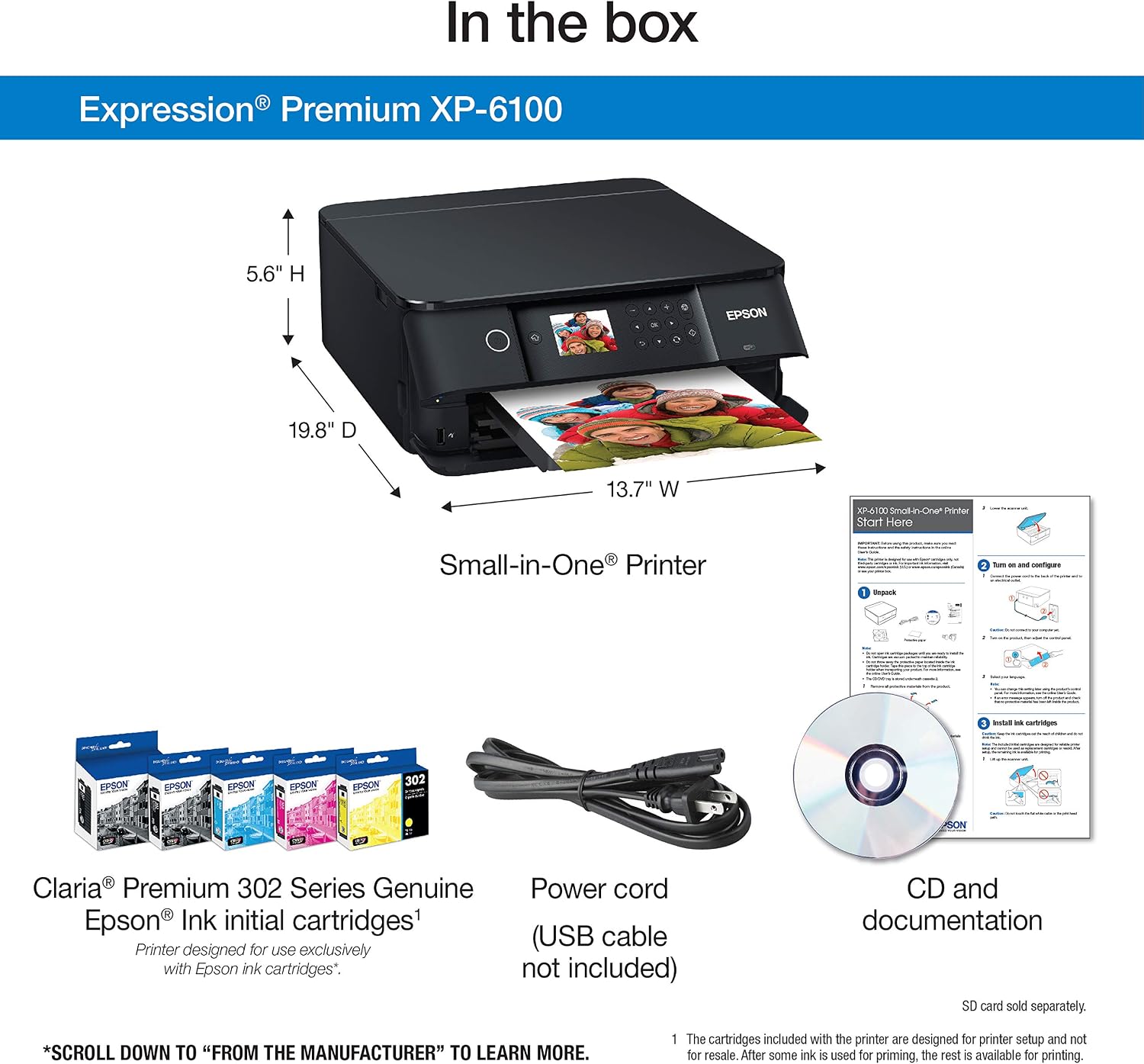 Epson Expression Premium XP-6100 Wireless Color Photo Printer with Scanner and Copier, Black, Medium