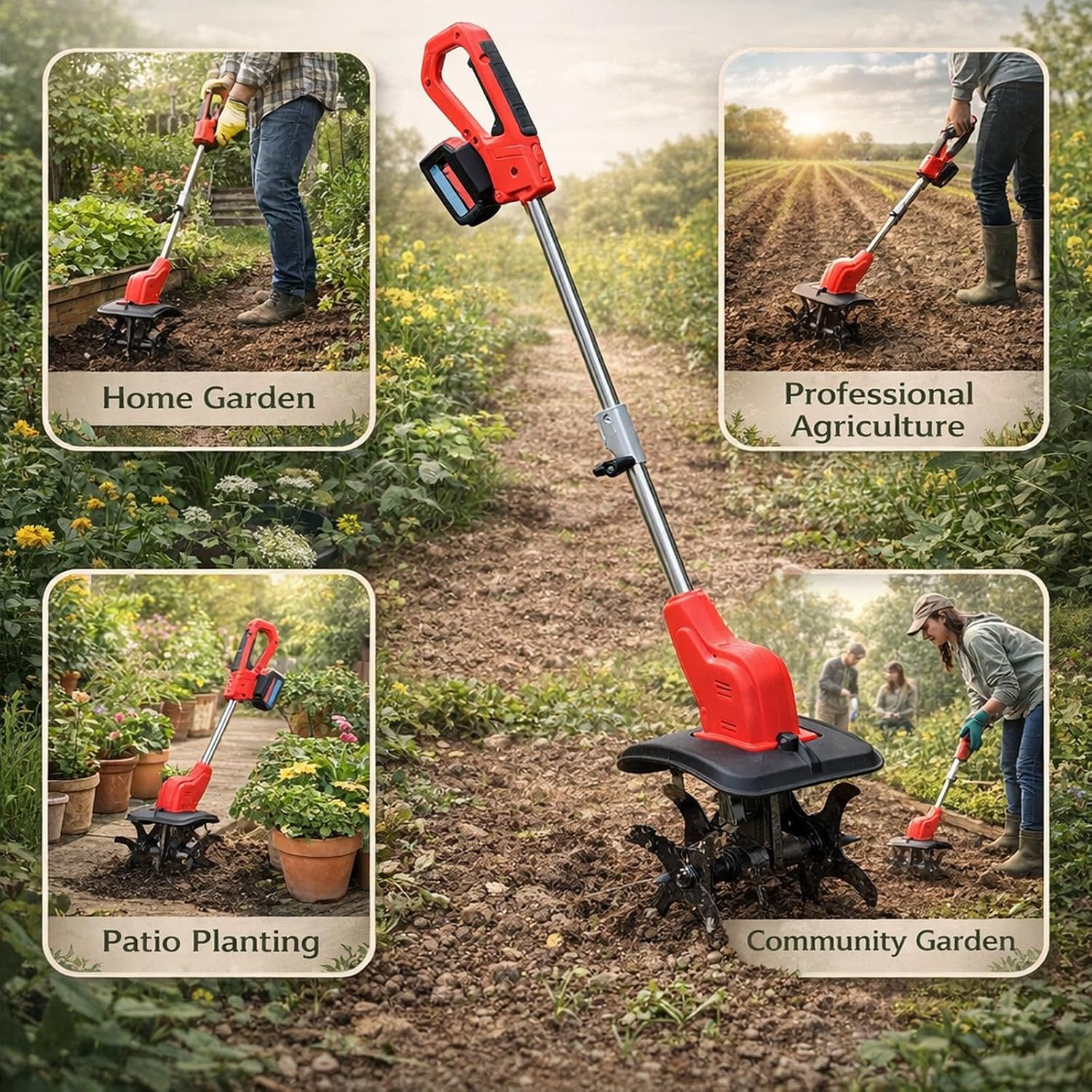 Cordless Tiller Cultivator Fit for BL1830B BL1840B High Power Digital Display Ergonomic Design Cordless Garden Tiller Cultivator