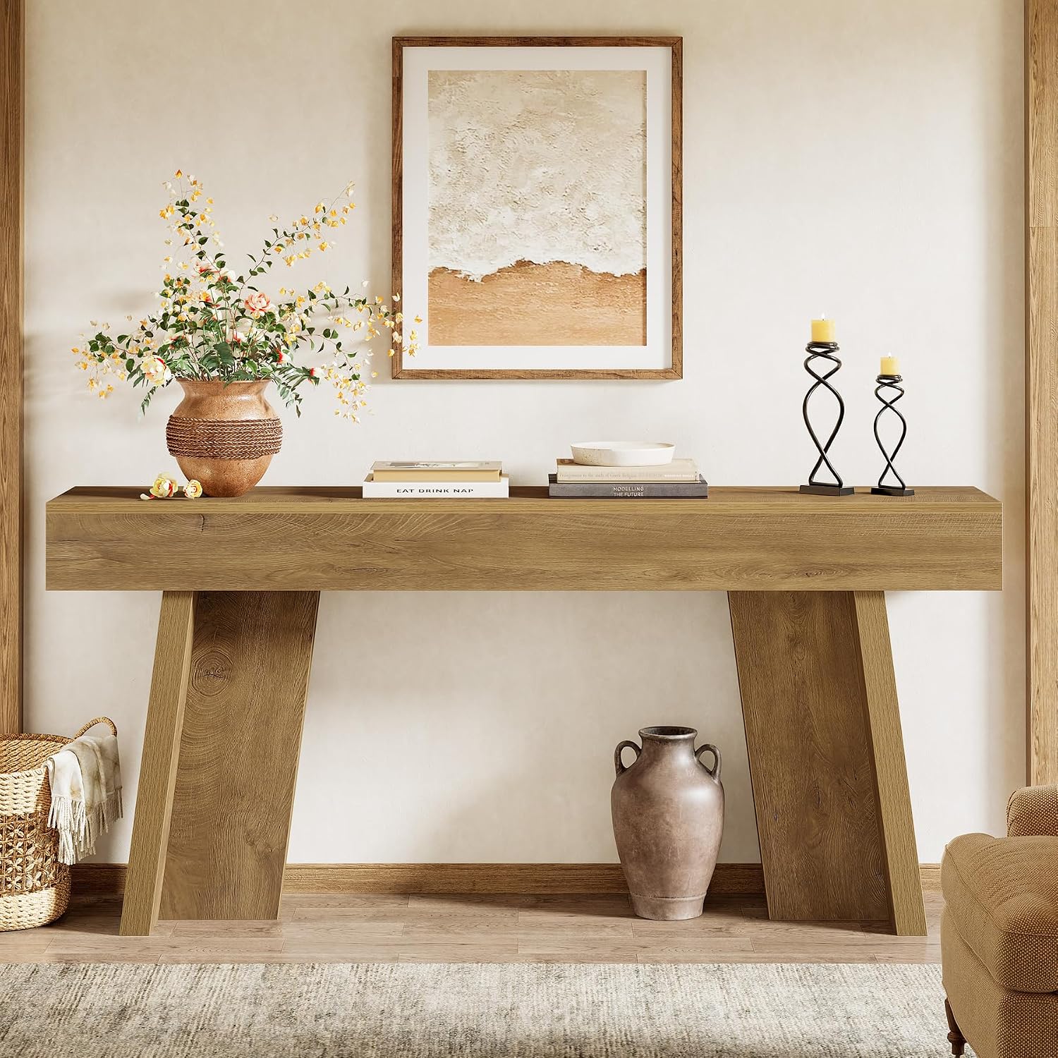 Tribesigns 70.9-Inch Long Console Table, Farmhouse Entryway Table Behind The Couch for Living Room, Hallway, Entrance, Foyer (Natural)