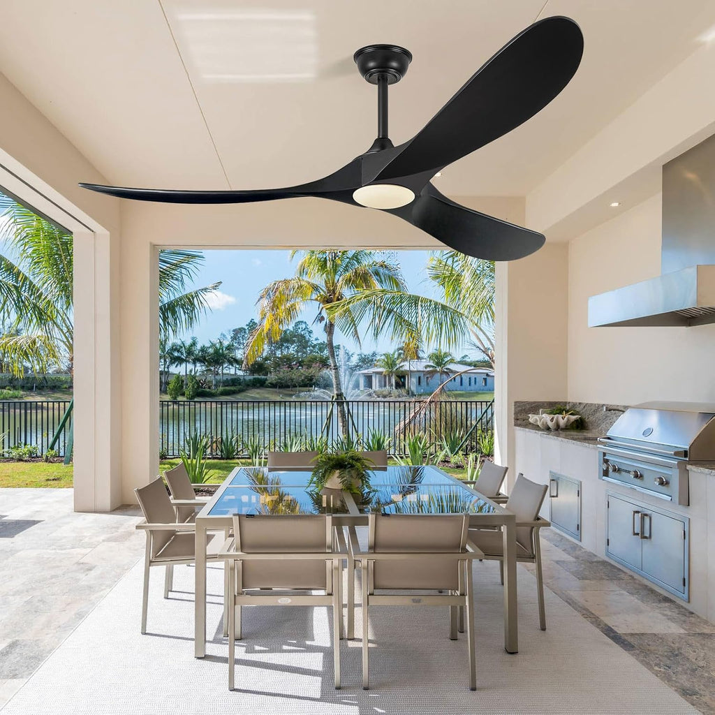Eliora 60 Inch Ceiling Fans with Lights, Wood Outdoor Ceiling Fan for Patio and Remote Control Rustic Propeller Large Ceiling Fans with Light Farmhouse Indoor Quiet High cfm, Matte Black