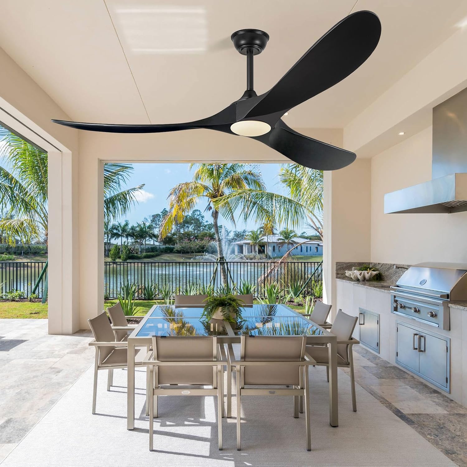 Eliora 60 Inch Ceiling Fans with Lights, Wood Outdoor Ceiling Fan for Patio and Remote Control Rustic Propeller Large Ceiling Fans with Light Farmhouse Indoor Quiet High cfm, Matte Black
