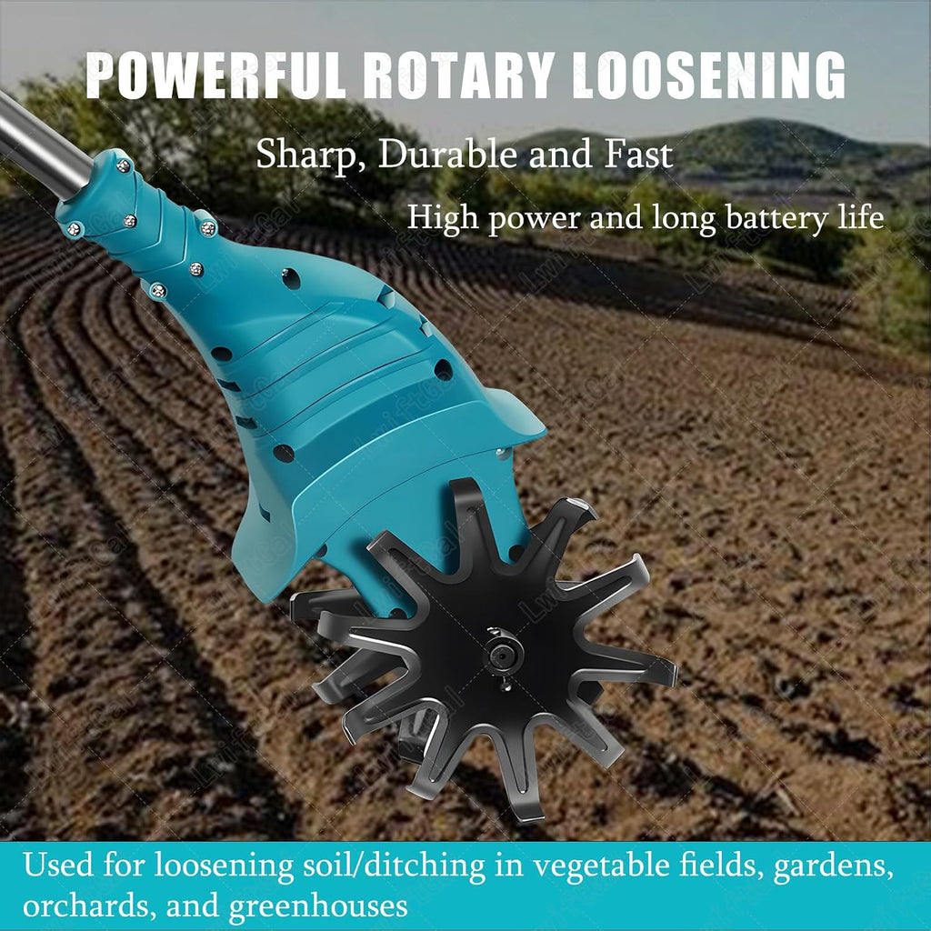 21v Cordless Tiller Cultivator, Gardening Tillers with 270RPM, 1 or 2 Battery Set, 20cm Width 25cm Depth, Portable for Lawn Garden Small Space Yellow-FourBlades-2batteries