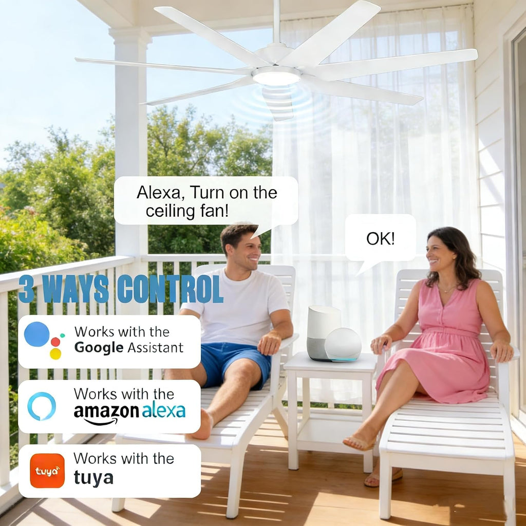 65' Smart Ceiling Fan with Light, Alexa/Google/App Control, 7 ABS White Blades & High-CFM Quiet DC Motor, Energy Efficient Modern Indoor/Outdoor Fan,Dimmable LED for Bedroom, Covered Patio, Porch