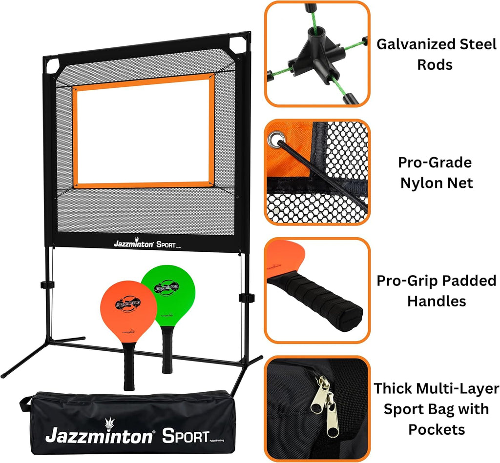 Jazzminton-Sport – The Original Paddle Game with Net for Indoors & Outdoors – Active, Joint-Friendly Family Fun – Like Badminton, Pickleball & Tennis with a Twist