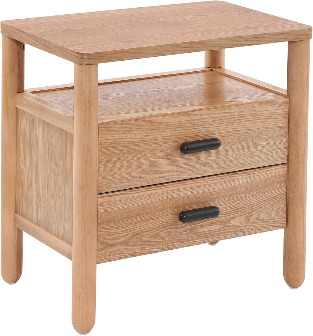Christopher Knight Home Delwyn Modern Nightstand, Wooden Small Night Stand with Drawers and Open Storage Shelf, Bedside Table/End Table with Rounded Legs, Multipurpose Storage Cabinet, Natural