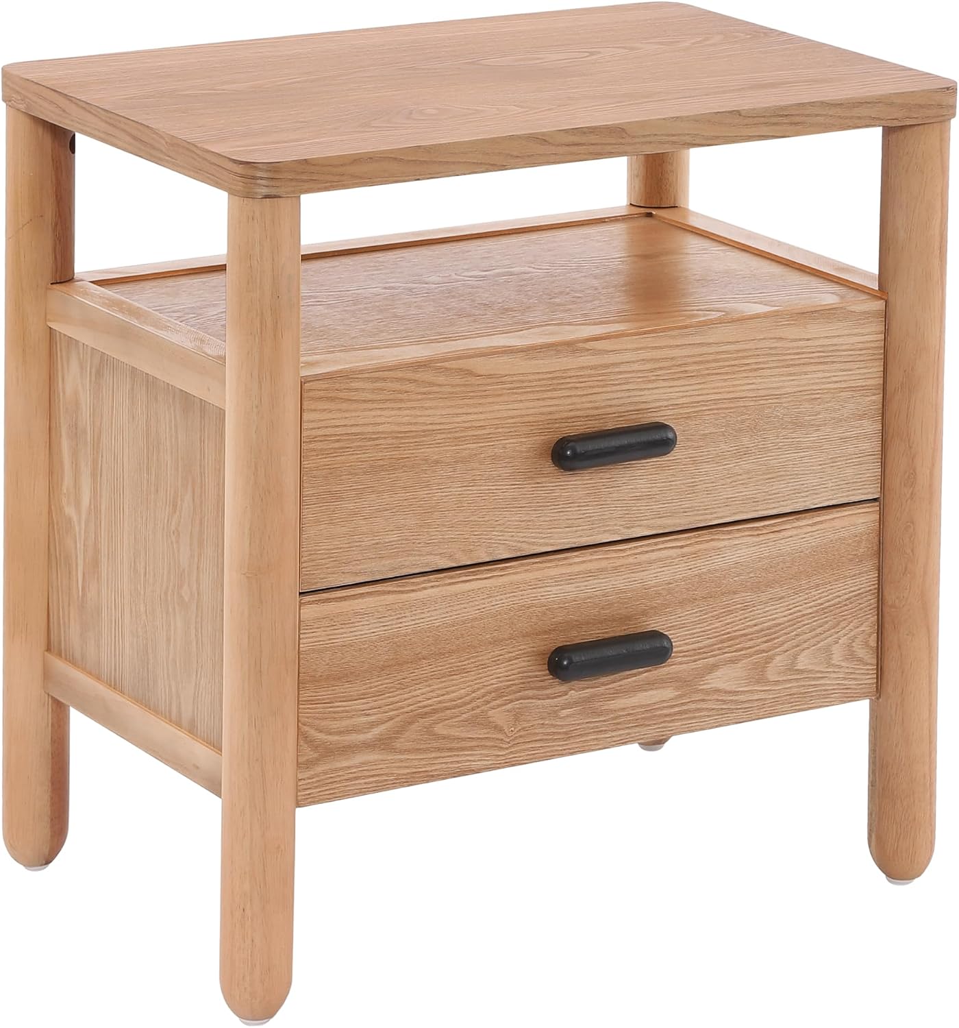 Christopher Knight Home Delwyn Modern Nightstand, Wooden Small Night Stand with Drawers and Open Storage Shelf, Bedside Table/End Table with Rounded Legs, Multipurpose Storage Cabinet, Natural