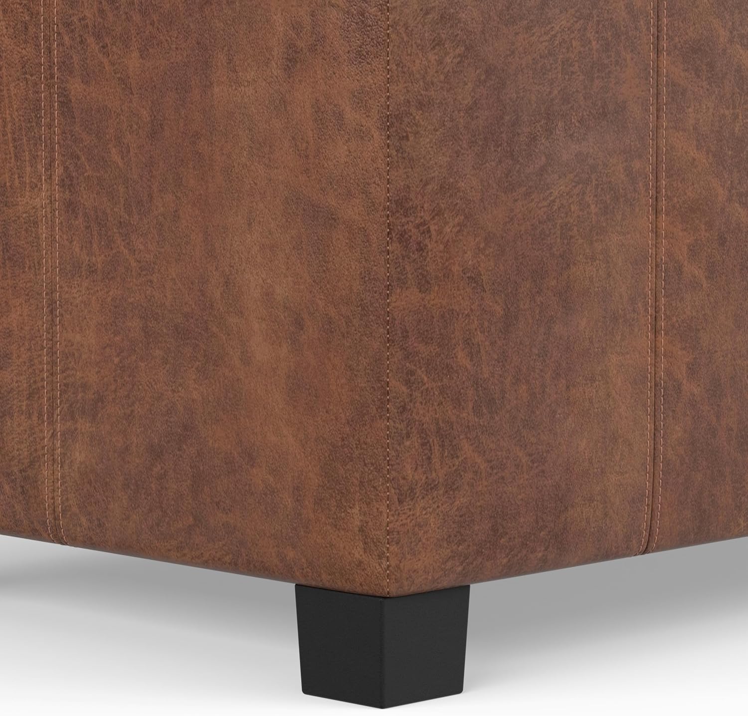 SIMPLIHOME Dover Storage Ottoman Bench - 36 inch Wide Upholstered Vegan Leather Rectangular Lift-Top Ottoman in Distressed Umber Brown, Contemporary Bench for Living Room with Safety Hinges