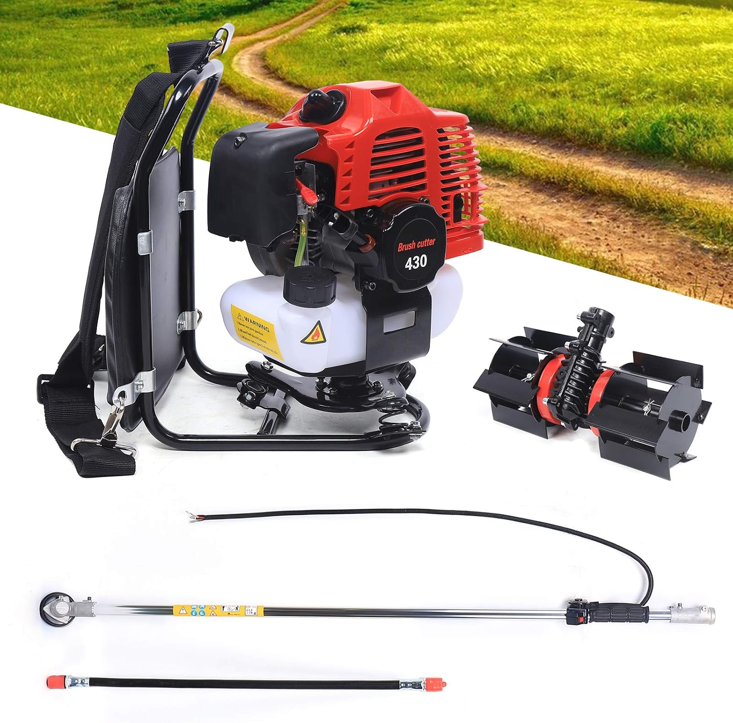 Micro Tiller Cultivator 43CC 2 Stroke Gas Powered Backpack Garden Rototiller Cultivator Hedge Trimmer 1.7HP 3 in 1 Knapsack Yard Lawn Farmland Tilling Tool for Cutting Remove Weeds, Loosen Soil