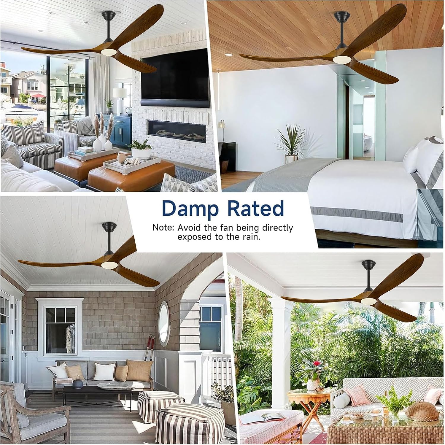 70 Inch Large Wood Ceiling Fans with Lights, Rustic Farmhouse Indoor Outdoor Ceiling Fans with Reversible Quiet DC Motor, 8H Timer, Dimmable, 3 Blades Propeller Fans for Living Room Patios