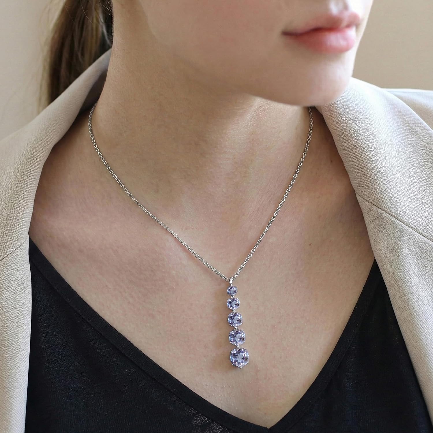 GOODSTONE JEWELS 925 Sterling Silver Linear Drop Pendant Necklace for Women | Size 16+2 Inch Cable Chain with Lobster Clasp | Natural Birthstone Jewelry Gift for Her