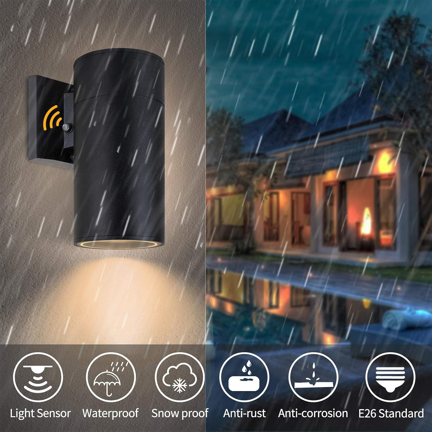 Dusk to Dawn Outdoor Lighting, Exterior Lights -ETL Listed, Aluminum Anti-Rust Waterproof Wall Mount Cylinder Design, 1-Direction Up or Down Light Fixture for Porch,Patio or Garage (3 Pack)