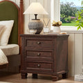 SAVOR LIFE Farmhouse Nightstand with 3 Drawers, Rustic Couch End Table with 4 Square Solid Wood Legs, Mid-Century Modern Bed Side Table with Storage, Small Dresser for Bedroom, Living Room, Walnut