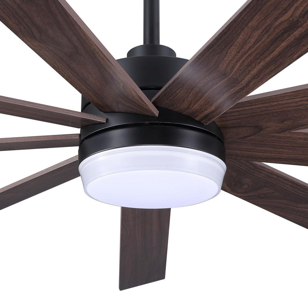 LEDLUX 84' Ceiling Fan with Light, 6-Speed Remote Control, Reversible DC Motor, Modern 9 Blades with 4.5'/12'/24' Downrods for Home or Commercial Black/Walnut