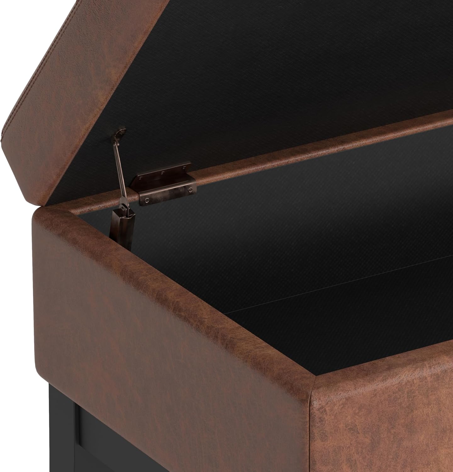 SIMPLIHOME Oregon Storage Ottoman Bench with Tray - 42 inch Wide Vegan Leather Rectangle Storage Ottoman Bench in Distressed Saddle Brown, Transitional Tufted Ottoman for Living Room with Lift-Up Lid