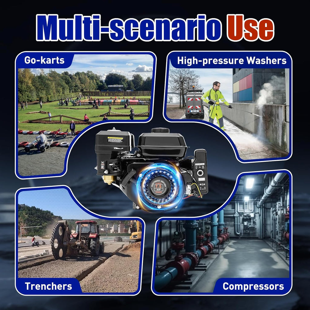 212cc 7.5HP 4 Stroke Gas Engine, 3600RPM Gas Engine with Forced Air Cooling 4-Stroke Electric Start Motor Industrial Grade OHV Gasoline Engine Go Kart Gas Engine Motor for Mowers Garden Tiller