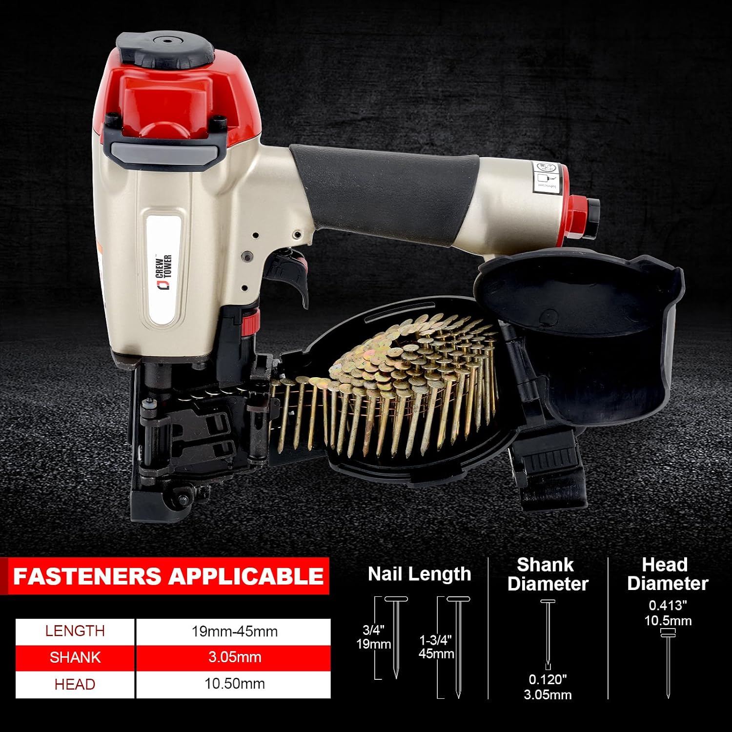 Roofing Nail Gun, 15 Degree 3/4-inch to 1-3/4-inch Pneumatic Roofing Nailer, Heavy Duty Coil Roofing Nailer for Asphalt Fiberglass Shingles Lath Wire Fasterening Wooden Box Assembly