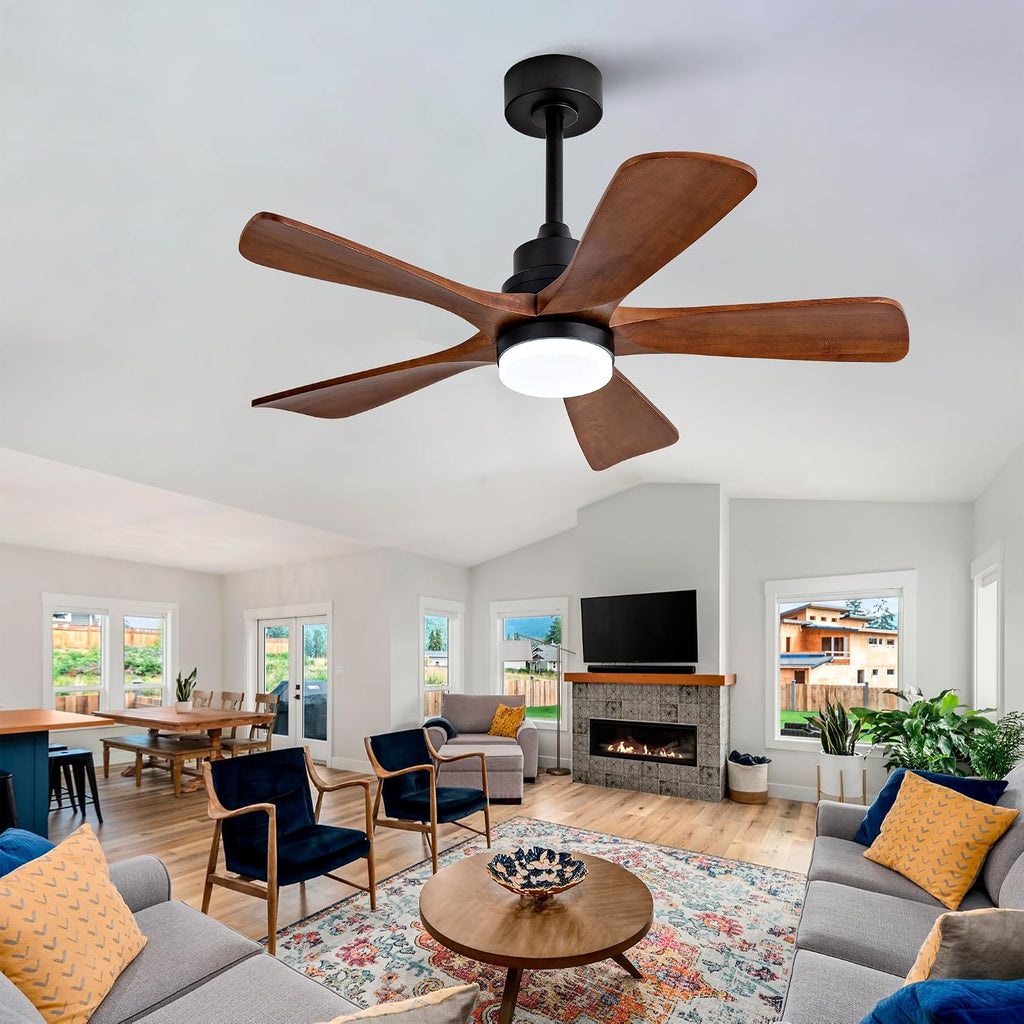 Black Ceiling Fans with Lights and Remote, 42 Inch Outdoor Ceiling Fan for Patios with Light 5 Blades Ceiling Fan Noiseless Reversible DC Motor, Wood Fan for Farmhouse