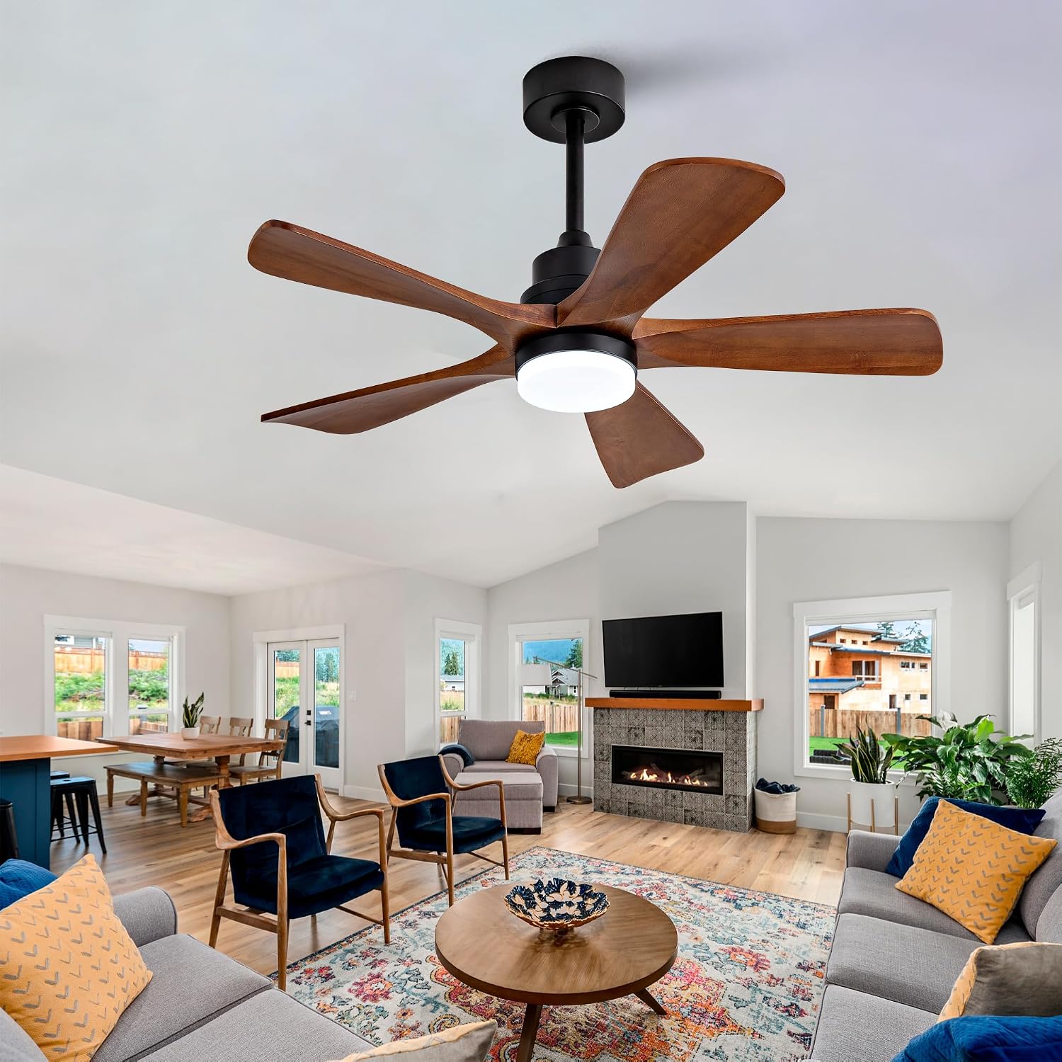 Black Ceiling Fans with Lights and Remote, 42 Inch Outdoor Ceiling Fan for Patios with Light 5 Blades Ceiling Fan Noiseless Reversible DC Motor, Wood Fan for Farmhouse