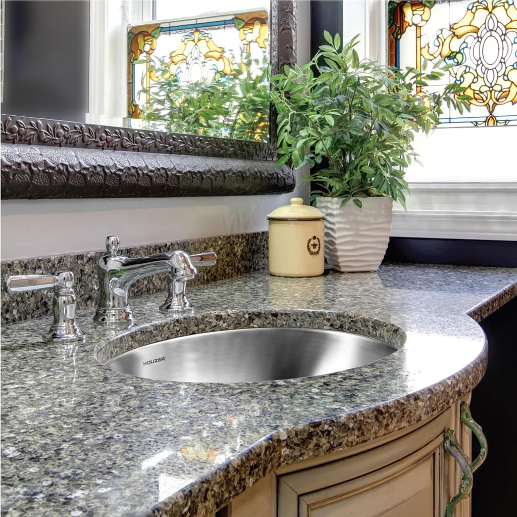 Houzer Opus Stainless Steel Bathroom Sink: 18 Inch Undermount Oval Bowl with Overflow Drain Assembly, Durable & Versatile, Essential for Home & Apartment: CHO-1800-1
