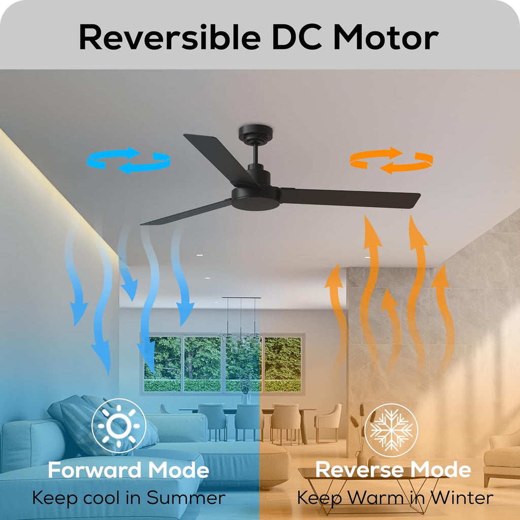 Monte Carlo Fans Jovie 3 Blade Ceiling Fan in Modern Style 58 Inch Wide 14.7 Inch Tall Midnight Black Finish with LED