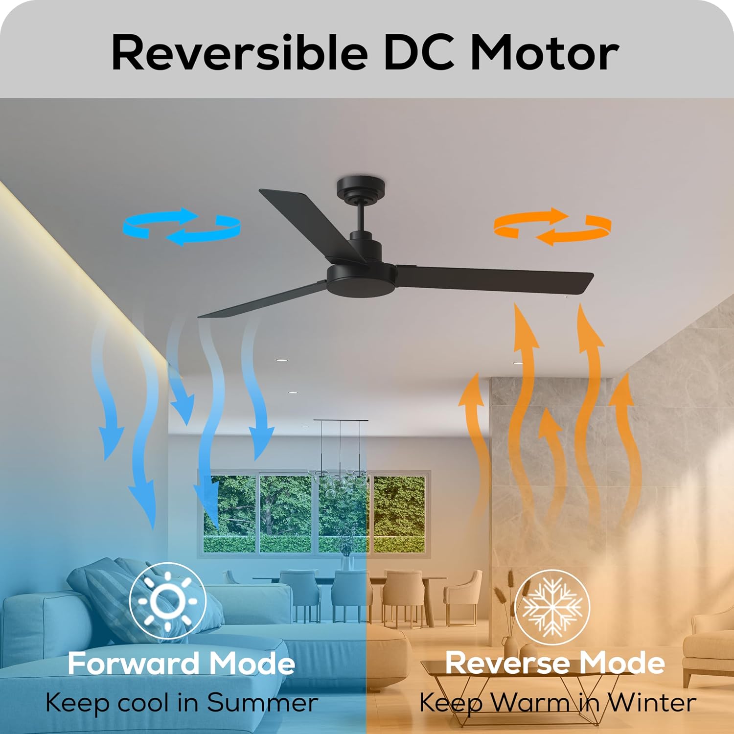 Monte Carlo Fans Jovie 3 Blade Ceiling Fan in Modern Style 58 Inch Wide 14.7 Inch Tall Midnight Black Finish with LED
