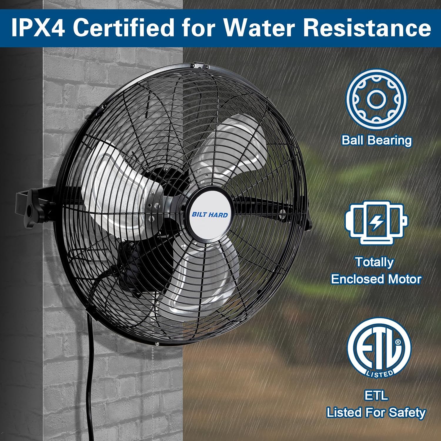 BILT HARD 3000 CFM 14 in. Outdoor Wall Mount Fan, 3-Speed Waterproof Wall Fan Industrial Grade High Velocity Outdoor Fans for Patio, Commercial, Garage, and Gazebo Use- ETL Listed, 2 Pack