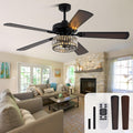 60 Inch Crystal Ceiling Fan with Lights Remote Large Chandelier Ceiling Fan Crystal Caged Fandelier, Indoor Outdoor 5 Dual Blades Reversible Quiet DC Motor 6 Speeds for Living Room Patio