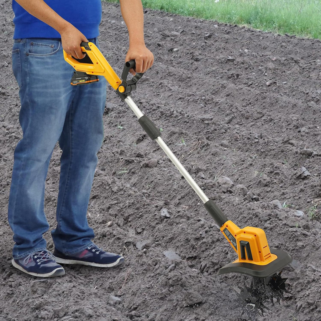 20V Cordless Handheld Tiller, Electric Mini Tiller with 4 Blades for Soil Weeding, Aeration, Cordless Mini Tiller Cultivator, for Raised Beds, Greenhouse, Small Yard, Lightweight, Lithium Battery