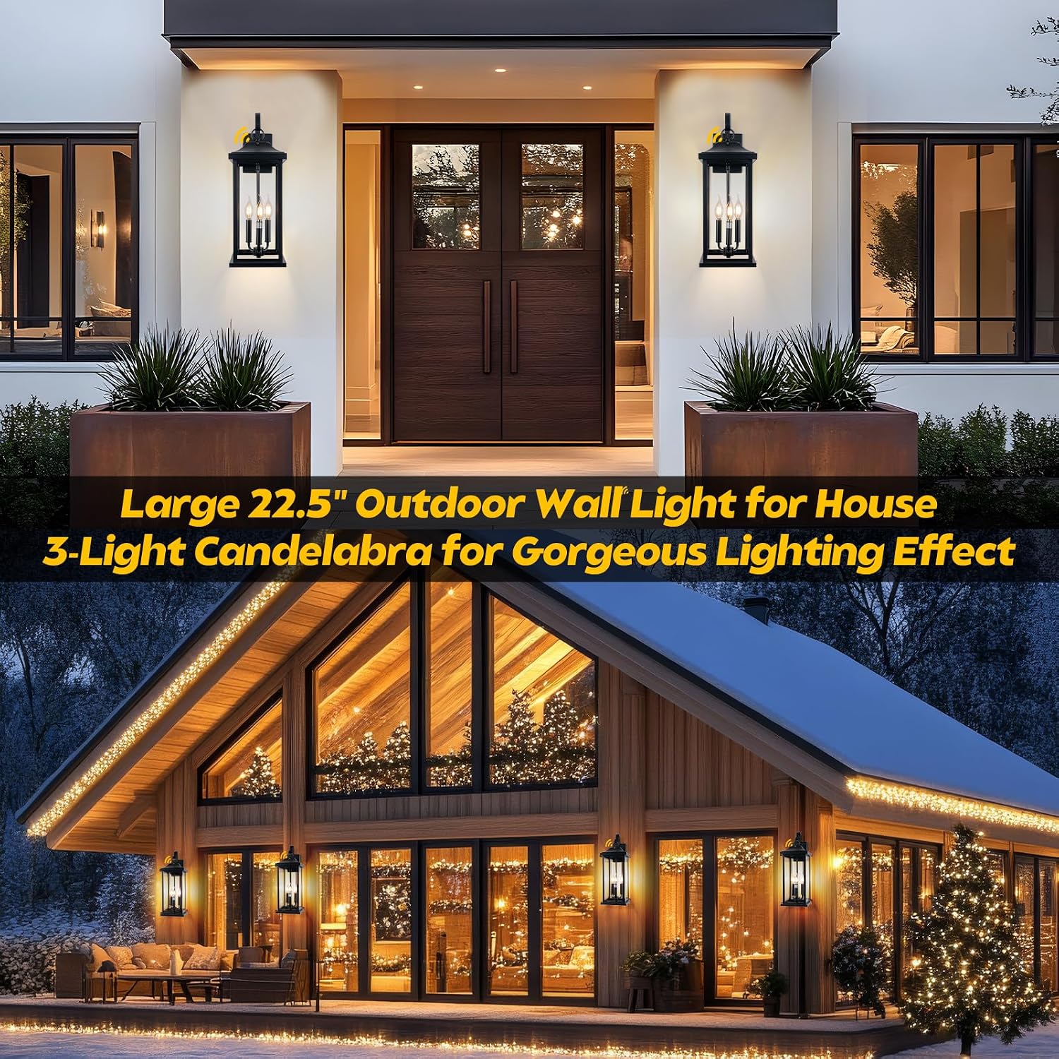 23' Dusk to Dawn Outdoor Lighting Extra Large 1 Pack, 3-Light Candelabra Front Porch Light with Photocell Sensor Outside Wall Sconce Modern Exterior Lighting Fixture Carriage Light, E12