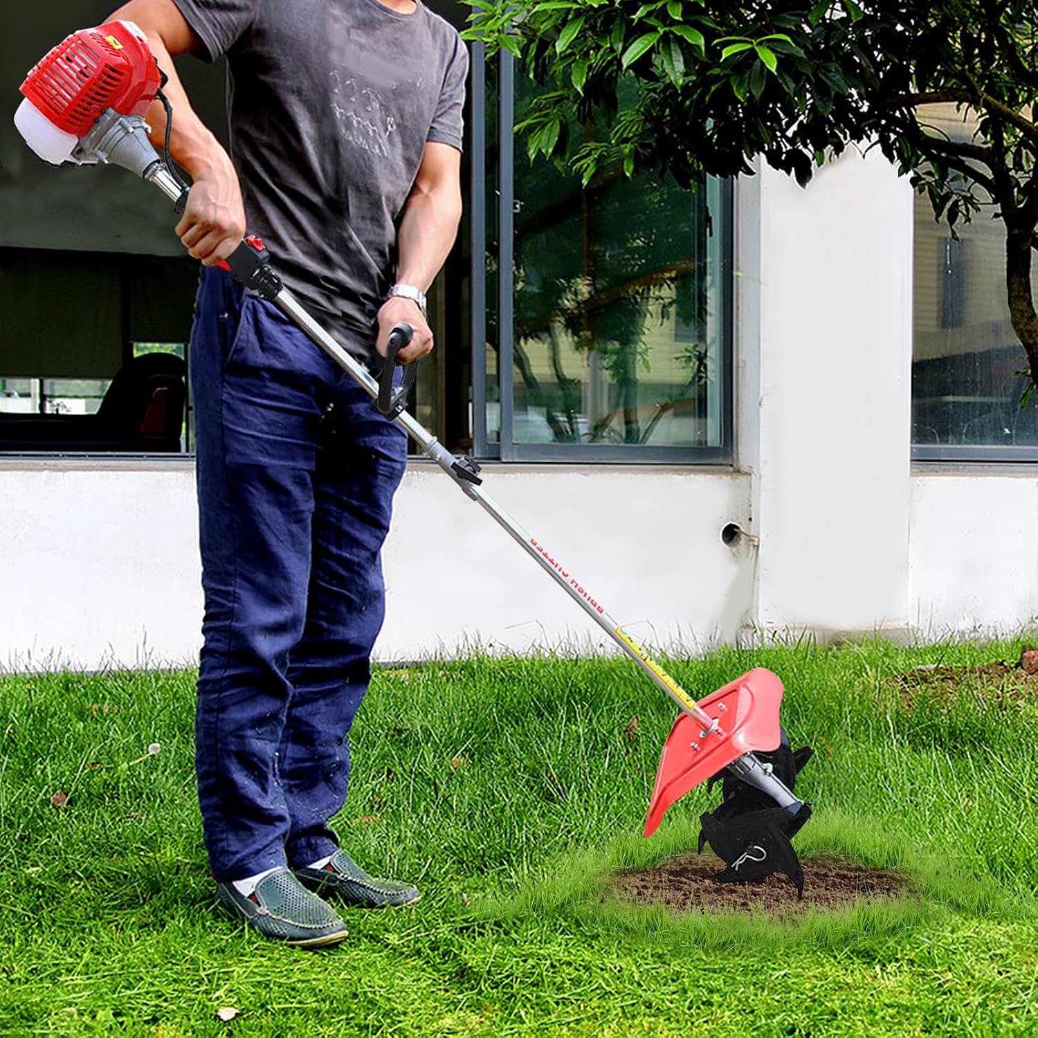 Handheld Cordless Tiller Cultivator, 2-Stroke 42.7CC Gas Gasoline Cultivator Weeder, 1.25KW 6500 RPM Single Cylinder Mini Tiller Cultivator Rototiller Reclamation Tillage Machine, for Garden Backyard