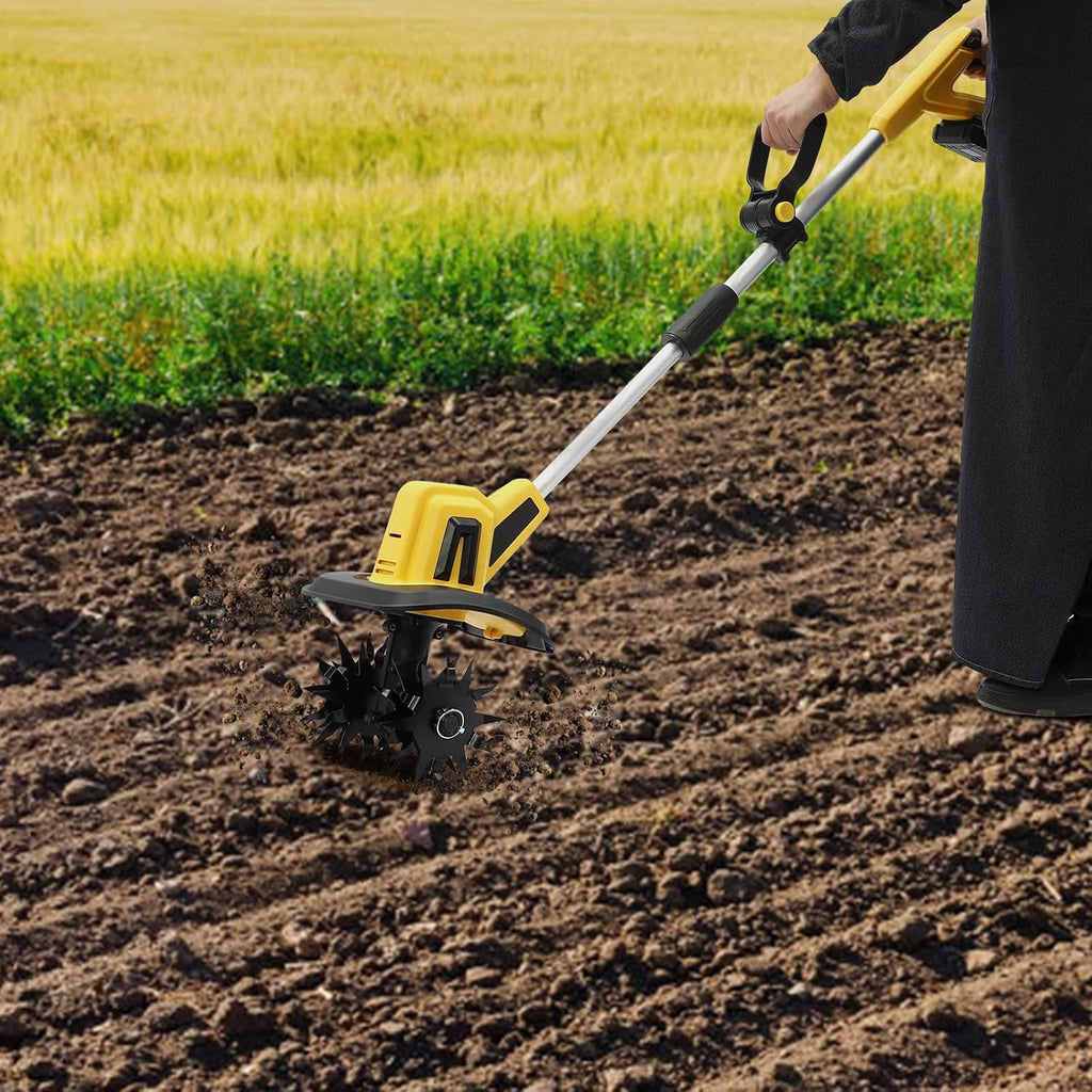 Cordless Tiller Cultivator 20V Battery Powered Electric Tilling Machine 8.66' Tilling Wide 6.3' Deep Portable Garden Cultivator(2000mAh Battery and Charger Included)