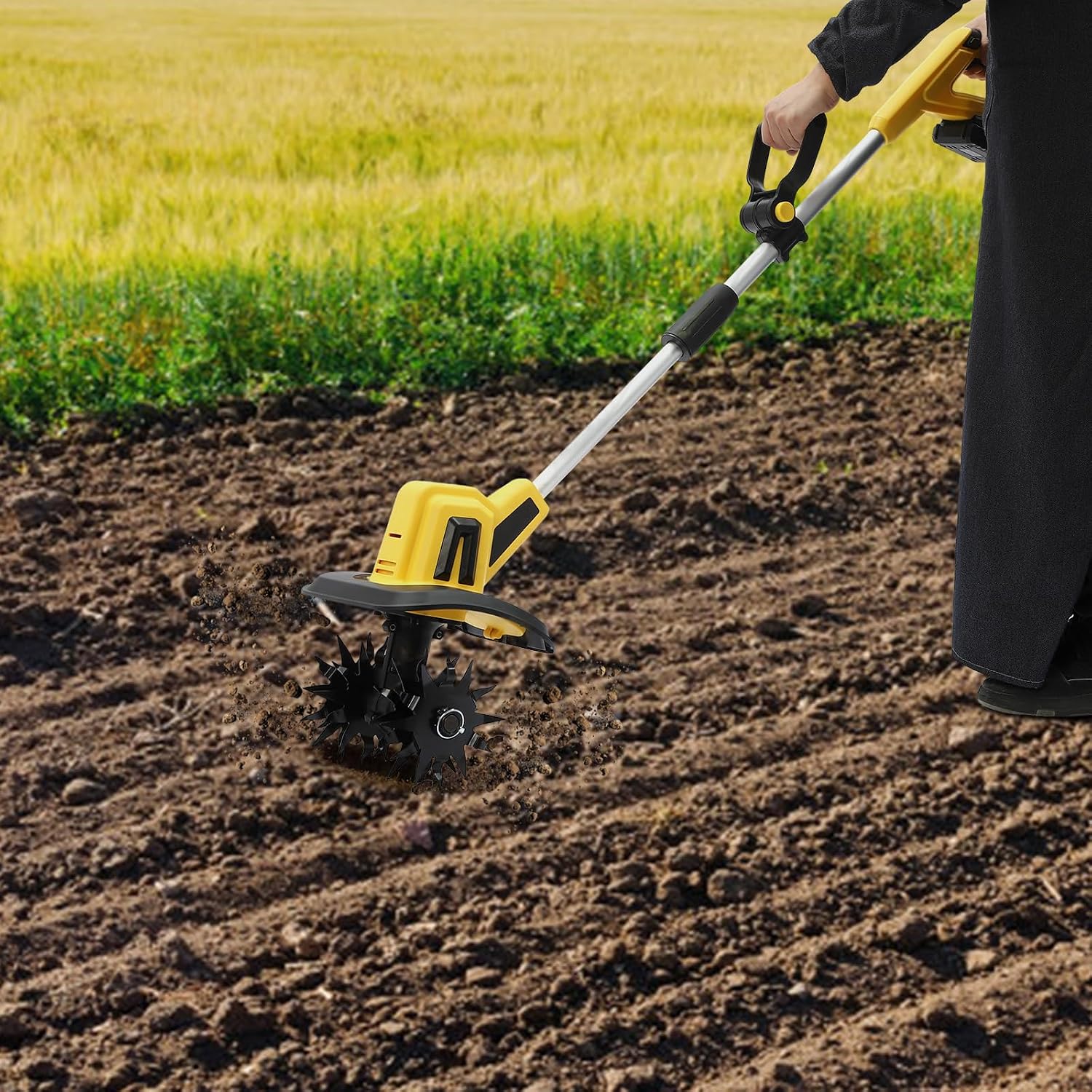 Cordless Tiller Cultivator 20V Battery Powered Electric Tilling Machine 8.66' Tilling Wide 6.3' Deep Portable Garden Cultivator(2000mAh Battery and Charger Included)