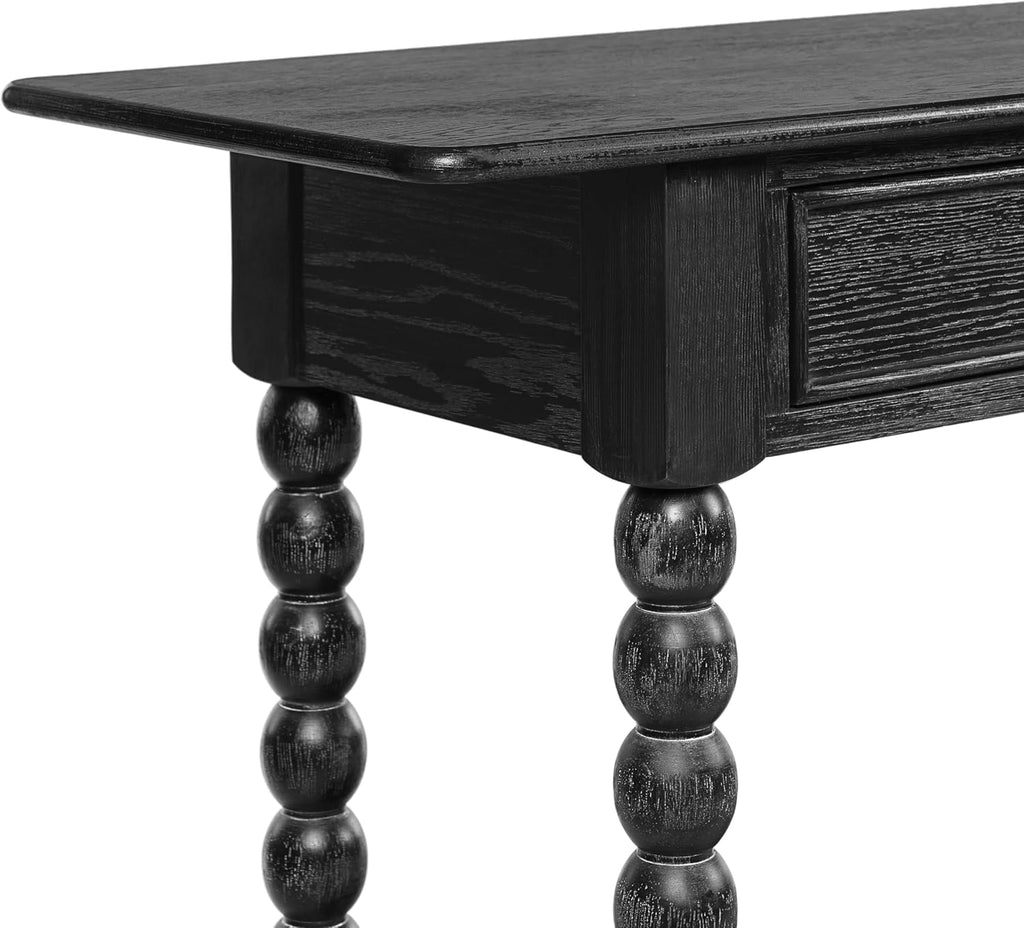 Christopher Knight Home Zeka Narrow Console Table with Storage, Wood Entryway Table with 2 Drawers and 1 Bottom Shelf, Retro Display Table with Unique Spherical Legs for Hallway, Living Room, Black