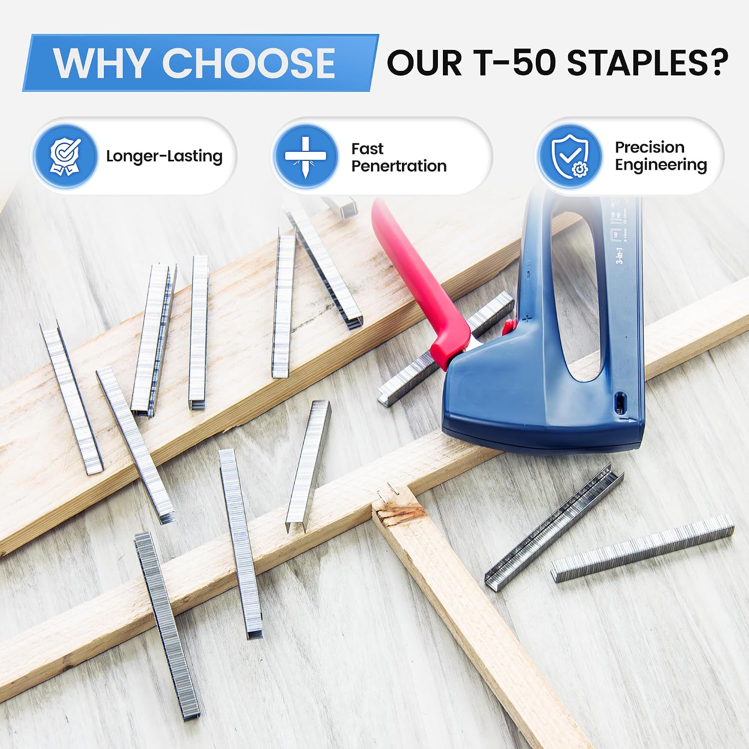 meite T50 Heavy Duty Staples Marine, 3/8 Inch 304 Stainless Steel Staples for Staple Gun, 20 Gauge 3/8 Inch Crown Upholstery Staple for Marine Applications (1 Case)