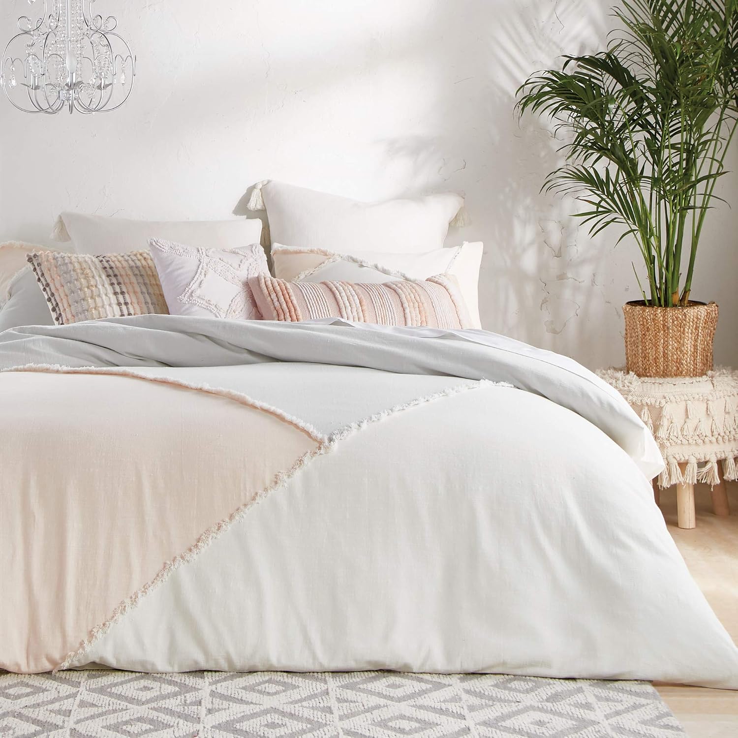 Peri Home 100% Cotton 3-Piece Comforter and Sham Set (Multi Colorblock Fringe, King)