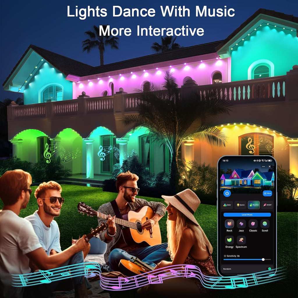 iYogaled 150ft Permanent Outdoor Christmas Lights for House, Smart RGB+IC+Warm to Cool White LED Eave Lights with App Control, IP65 Outside Light Compatible with Alexa, Google Assistant