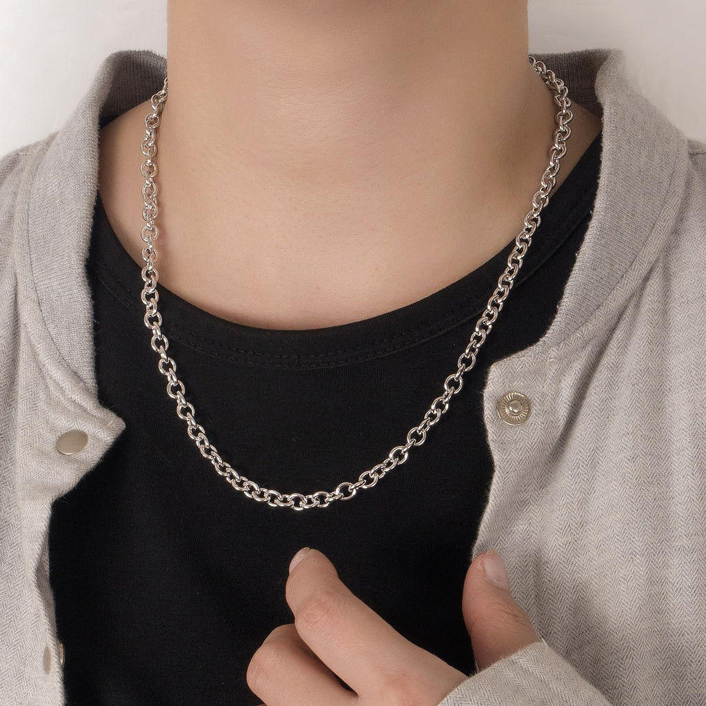 Dankadi 925 Sterling Silver Classic Round Cable Wire Link Necklace Men Cuban Curb Oval Belcher Link Chain Choker 16 to 30 in For Women 24k Gold Plated Jewelry Gift (6MM Silver, 22 inch)