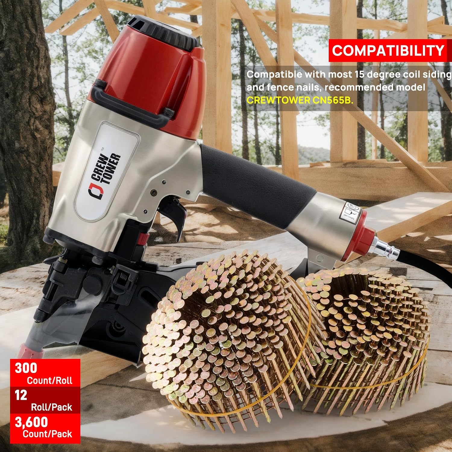 15 Gauge 1-1/4-Inch to 2-1/2-Inch Siding Nail Gun and 3600 Count 2' x .098 Coil Nails Set