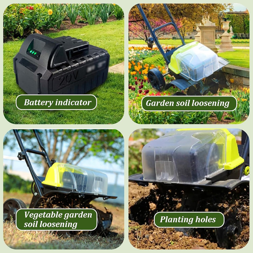 Garden Rototiller, Cordless Tiller Cultivator with Dual-Assist Wheel, Full Gear Drive, Dual Lithium Battery Life, Powerful Soil Cultivator for Orchard Vegetable Patch