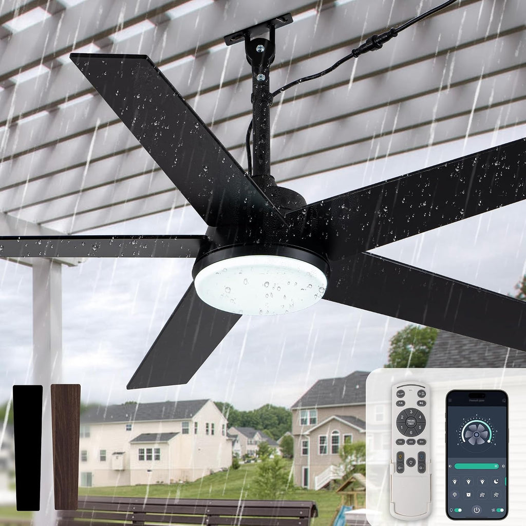 42'' Walnut Waterproof Gazebo Fans with Lights Remote App Control,IP65,6 Speed Reversible 3-Blade Plug-in Outdoor Hanging Fan for Indoor,Patios,Pergola,Garage,Deck,Coastal