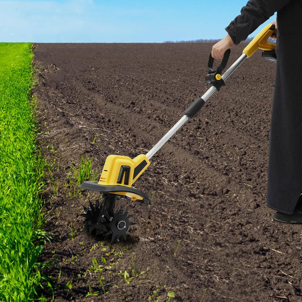 Cordless Tiller Cultivator 20V Battery Powered Electric Tilling Machine 8.66' Tilling Wide 6.3' Deep Portable Garden Cultivator(2000mAh Battery and Charger Included)