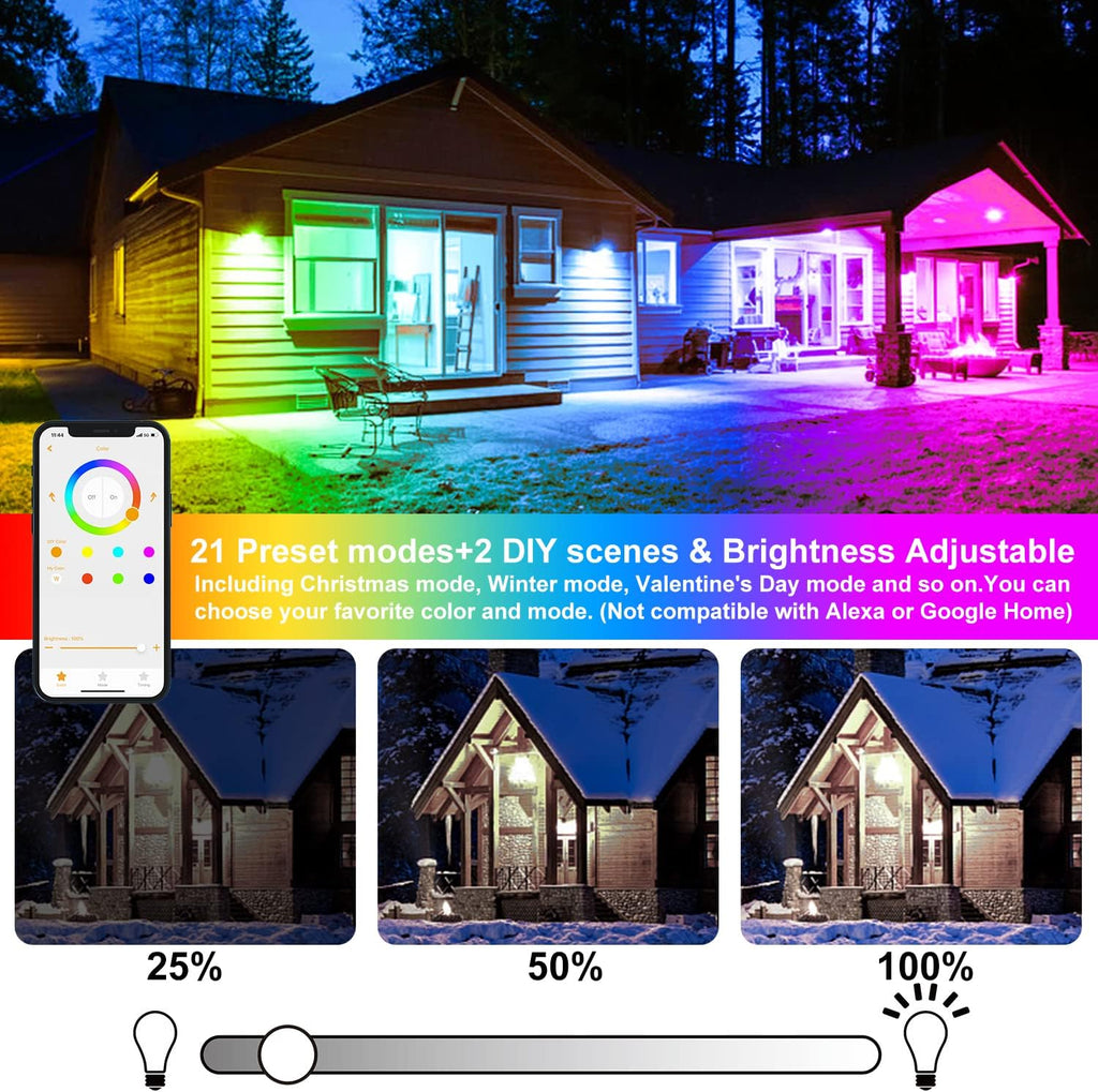 LED Flood Light Outdoor 800W Equivalent 8000LM, Smart RGB Color Changing Landscape Lighting with APP Control, IP66 Waterproof Outdoor LED Lights Daylight 5700K, DIY Scenes, Timing Floodlights, 4 Pack