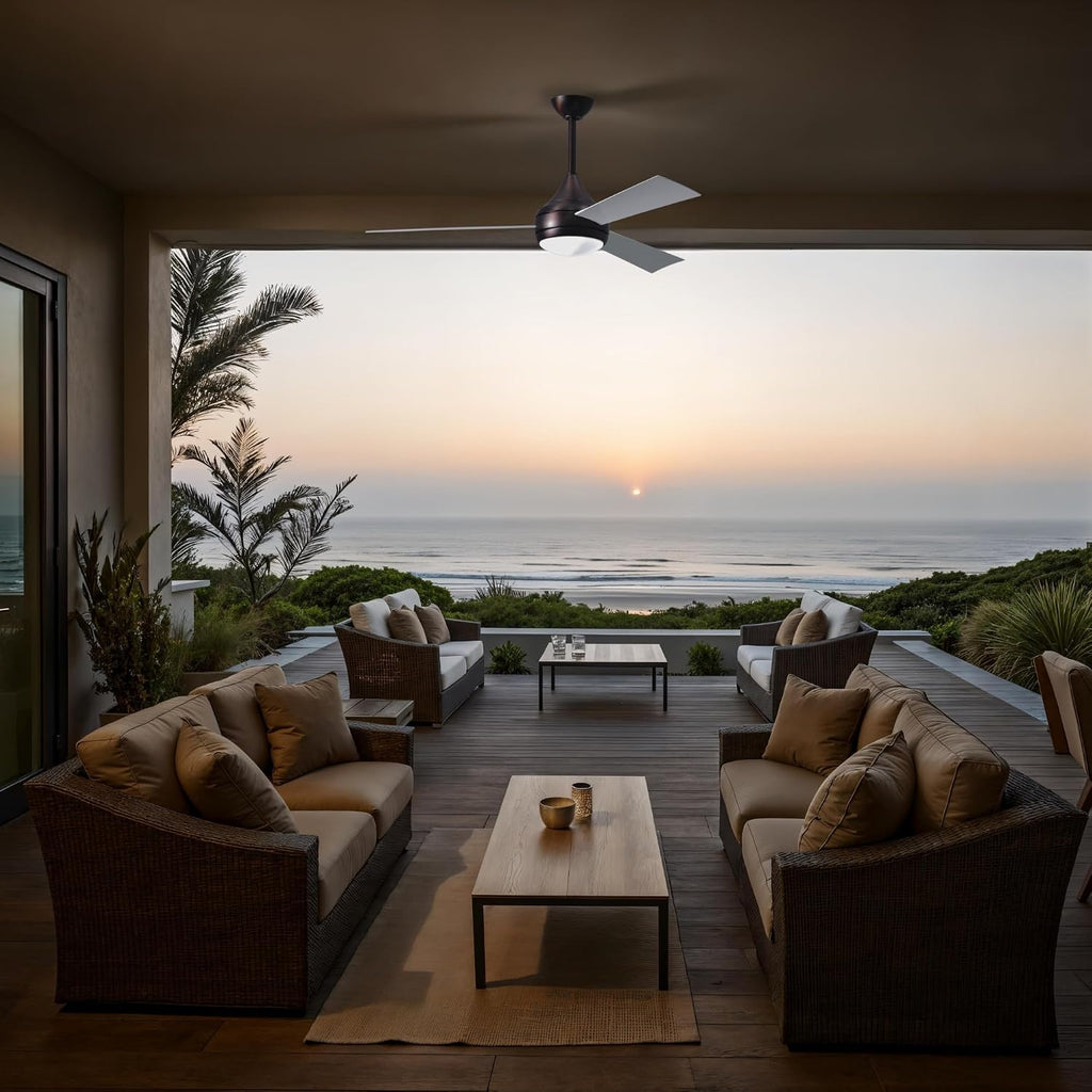 Matthews DA-BB-WH Donaire Outdoor Wet/Salt Water Rated 52' Marine-Grade Coastal Ceiling Fan with LED Light & Remote, Brushed Bronze with Gloss White