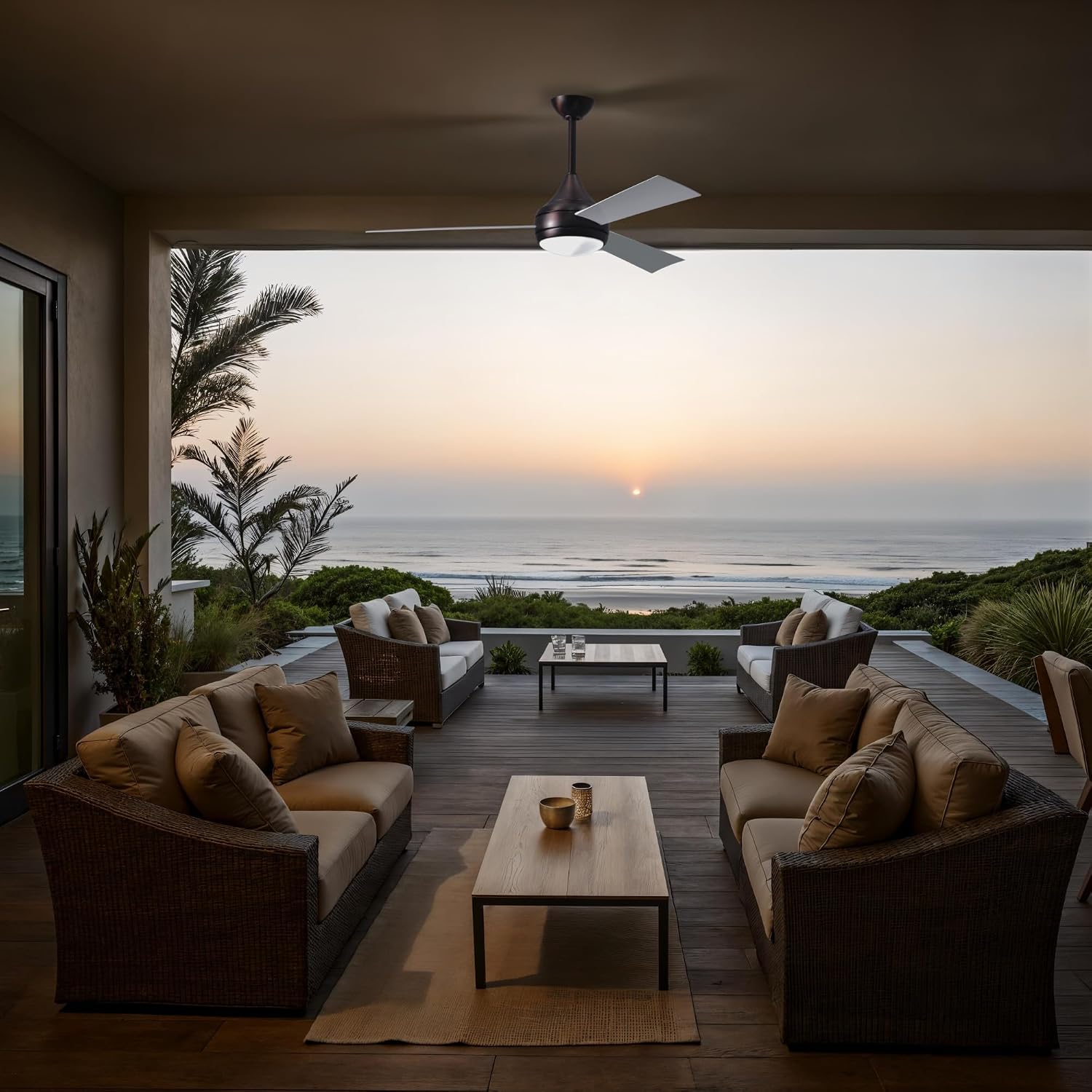 Matthews DA-BB-WH Donaire Outdoor Wet/Salt Water Rated 52' Marine-Grade Coastal Ceiling Fan with LED Light & Remote, Brushed Bronze with Gloss White
