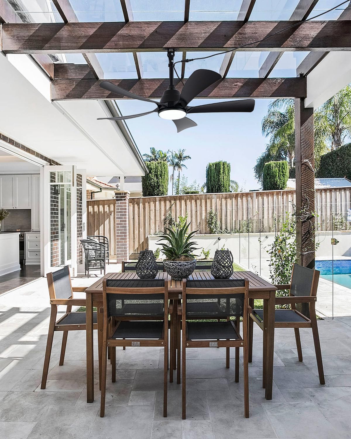Waterproof Outdoor Ceiling Fan with Lights, IP65 Hanging Gazebo Fan with App/Remote Control, Plug in Ceiling Fan Light for Porch, Patio (42 inch)