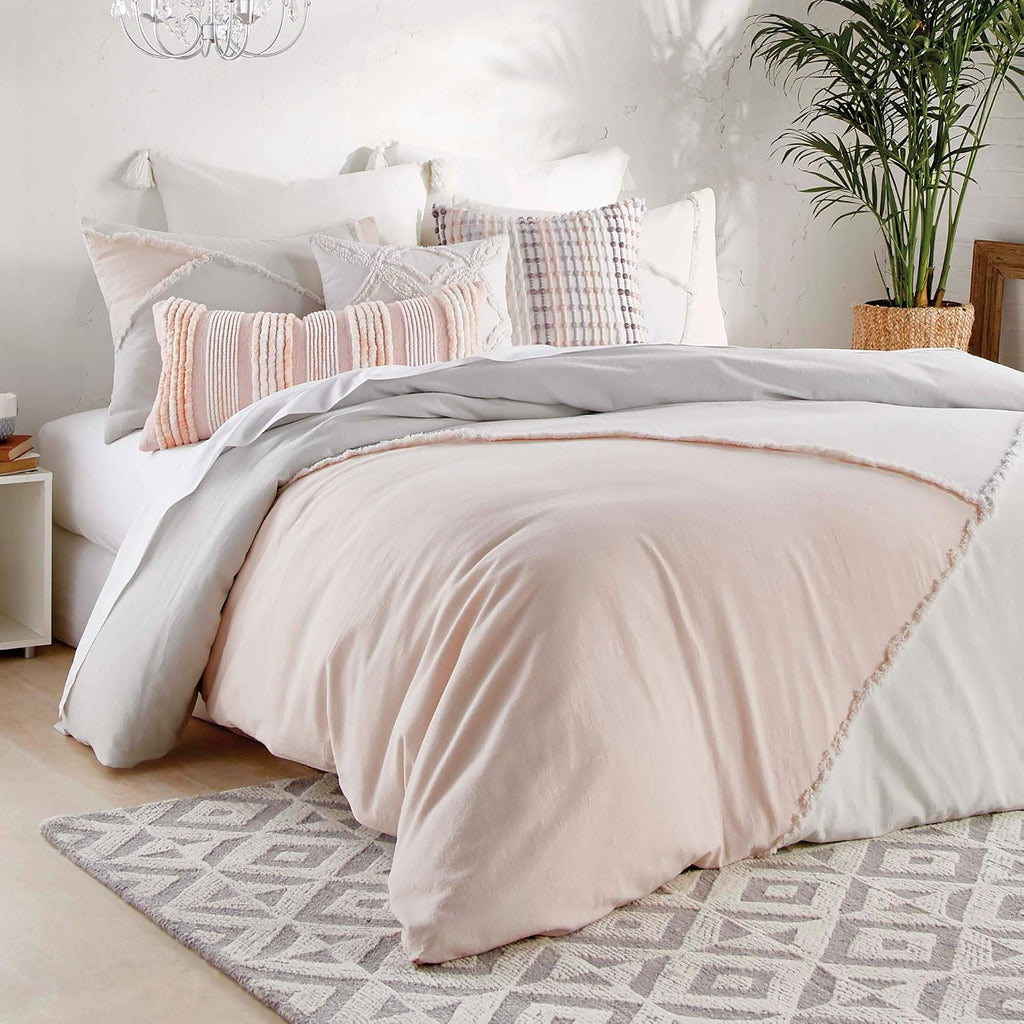 Peri Home 100% Cotton 3-Piece Comforter and Sham Set (Multi Colorblock Fringe, King)