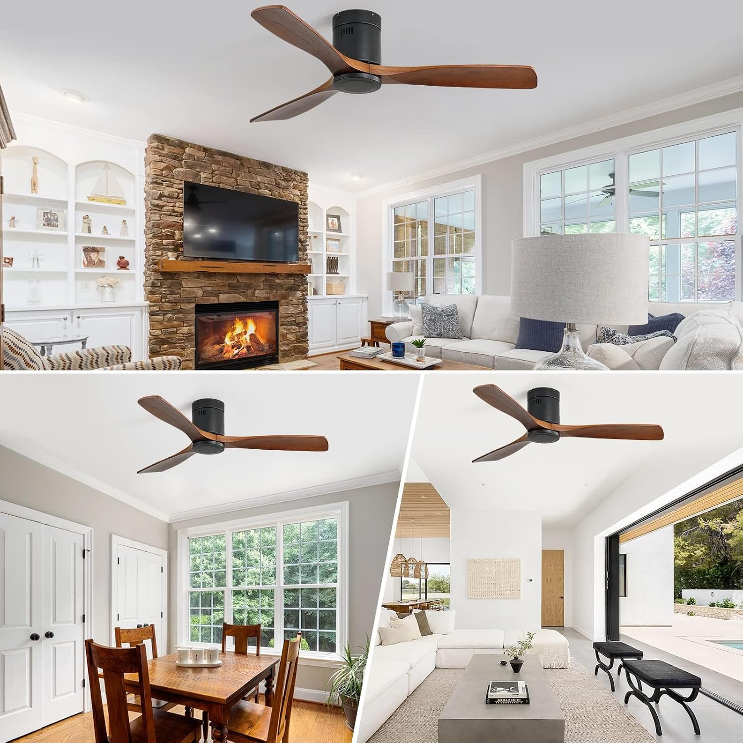 Sofucor 52' Low Profile Ceiling Fan with Remote Control, Outdoor Ceiling Fan No Light with 3 Walnut Blades, Multi-speed, Timer, Reversible DC Motor for Patio Living Room Bedroom Office Black